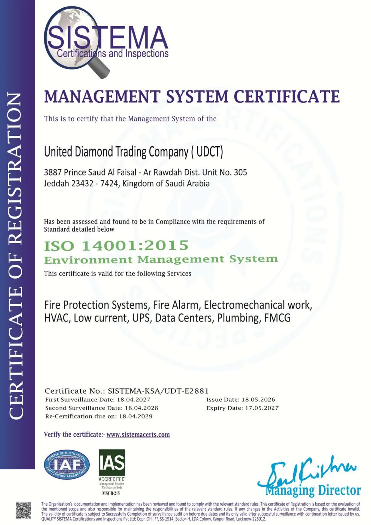 ISO 14001:2015 certificate