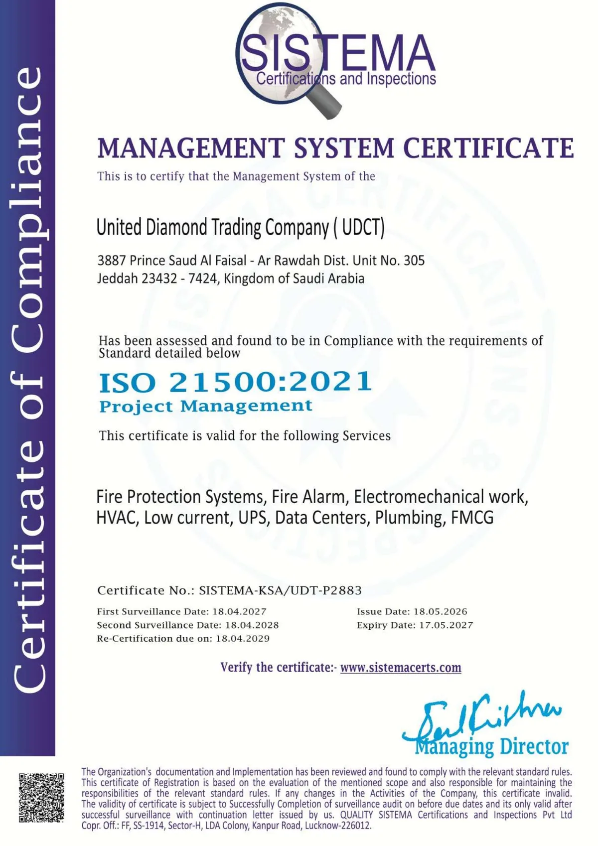 ISO 21500:2021 certificate