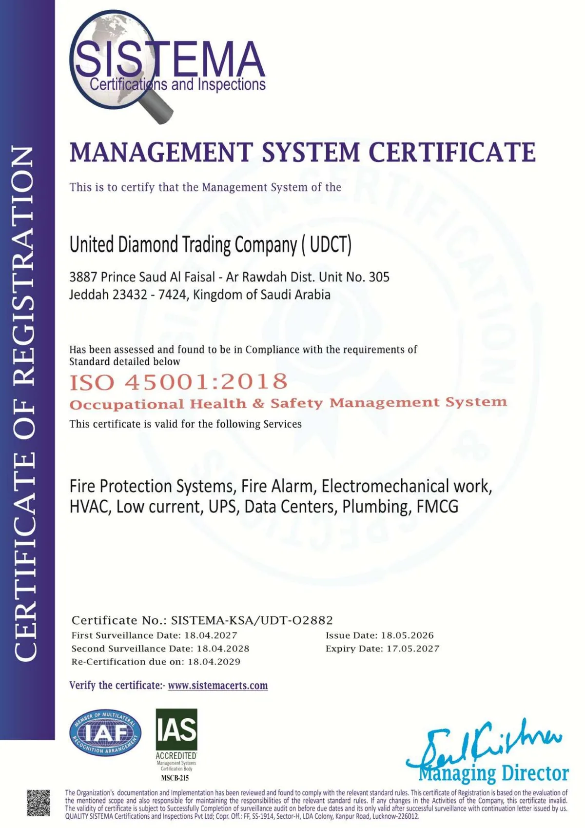 ISO 45001:2018 certificate